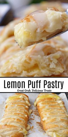 A double collage photo of lemon puff pastry. Sweet Puff Pastry, Easy Puff Pastry Recipe, Lemon Cream Cheese