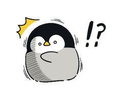 a penguin with a crown on its head and question marks above it's head