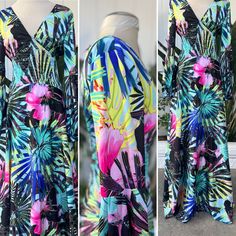 Gorgeous Maxi Dress With An Open Back And Long Sleeve. This Is A Very Beautiful Dress That Can Be Used For An Occasion Or For Vacation. Tropical Floral Design , Stretchy Waist Area. Pit To Pit 17 Inches, Length Is 60. V Neck. This Is Truly A Stunning Piece!!! New, New Condition With Tags! Multicolor Long Sleeve Tropical Dress, Blue Tropical Print Maxi Dress For Spring, Vibrant V-neck Dress With Tropical Print, Pink V-neck Maxi Dress With Vibrant Print, Fitted Multicolor Tropical Maxi Dress, Multicolor Maxi Dress With Tropical Print, Blue Tropical Maxi Dress For Spring, Pink Maxi Dress With Colorful Pattern, Colorful V-neck Dress With Floral Print