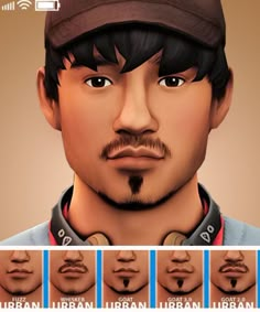 an animated man's face with different facial expressions, including the nose and mouth