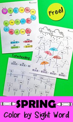 spring color by sight word worksheets for kids to practice their handwriting and writing skills