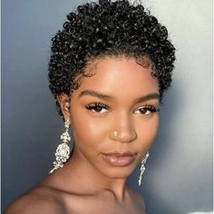 STYLE Women's Trendy Short Curly Hair Wig Headgear Natural Color Human Hair Head Cover Color: Black. Fluffy Curly Hair, Free Hairstyle, Beige Blond, Natural Hair Short Cuts, Curly Pixie Cuts, Short Afro, Hairstyle Tutorials, Long Hairstyle, Hairstyle Trends