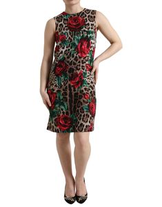 Dolce & Gabbana Elegant Leopard Floral A-Line Women's Dress1 Gabbana Dress, Italian Dress, Rose Print Dress, Dolce Gabbana Dress, Silk Print Dress, Dolce E Gabbana, Brown Leopard, Dress Zipper, Western Dresses