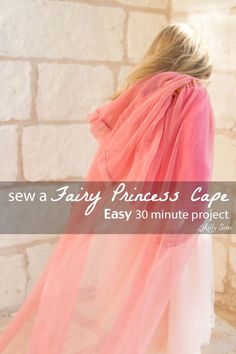 a woman is wearing a pink dress and standing in front of a brick wall with the words sewa fairy princess care easy 30 minute project