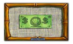 a green dollar bill in a bamboo frame