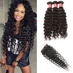 Klaiyi Brazilian Deep Wave Virgin Hair 4x4 Free Part Lace Closure with 3bundles Weave Braid Updo Styles, Sew In Ideas, Trendy Black Hairstyles, Latest Black Hairstyles, Bundles And Closure, Keratin Extensions, Wig Frontal, A Man Of God, Pretty Hair Styles