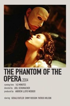 the phantom of the opera poster with an image of a man kissing a woman's face