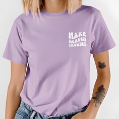 Looking for a meaningful and stylish gift? Our "Make Heaven Crowded" t-shirt, featuring a retro wavy font on the left breast, is the perfect choice. This crewneck is ideal for godmothers, moms, sisters, teen daughters, or friends who cherish their faith. Whether for church, Bible study, or casual wear, this Christian t-shirt makes a great addition to any wardrobe. Visit our Etsy store and make this faith-based gift yours today! Make Heaven Crowded, Wavy Font, Catholic Shirt, Bible Study Gifts, Study Gift, Christian Crewneck, Teen Daughters, Christian Shirts, Oversized Tee