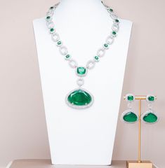 Deoli Luxury Emerald Green Necklace & Earring Set By Jaipur Rose Luxury Indian Jewelry Onli - Jaipur Rose Luxury Hand-set Round Emerald Necklace, Luxury Hand-set Emerald Jewelry Sets, Luxury Hand-set Emerald Necklaces, Luxury Multi-stone Emerald Necklace For Formal Occasions, Exquisite Hand-set Green Emerald Necklace, Emerald Green Necklace, Pink Gift Box, Green Necklace, Wedding Jewelry Sets