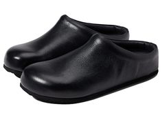 Free People Cambria Clog Foobed - Women's Shoes : Black : Add a pop of color and comfort to your outfit wearing the Free People Cambria Clog Foobed. Sleek leather upper. Comfort leather lining. Cushioned leather footbed. Easy slip-on style. Rounded toe. Durable rubber outsole. Imported. Measurements: Weight: 12 oz Product measurements were taken using size EU 39 (US Women's 9), width M. Please note that measurements may vary by size. Weight of footwear is based on a single item, not a pair. Black Synthetic Slippers With Leather Sole, Black Leather Slippers With Removable Insole, Black Slippers With Leather Sole, Synthetic Mules With Leather Footbed And Round Toe, Faux Leather Slip-on Mules With Leather Footbed, Cushioned Footbed Mules With Round Toe, Comfortable Round Toe Mules With Cushioned Footbed, Comfortable Leather Slip-ons With Cushioned Footbed, Leather Mules With Removable Insole