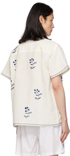 Handcrafted plain-woven linen shirt. Floral graphics embroidered throughout. · Open spread collar · Button closure Supplier color: Off-white White Embroidered Shirt, Floral Graphics, Better Style, Embroidered Shirt, Linen Shirt, Luxury Streetwear, Women Wear, Perfect Clothing, Off White