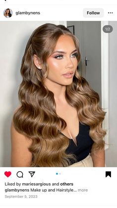 Wavy Hair For Wedding Guest, Hollywood Waves Wedding Hair With Veil, Bridal Hairstyle Half Up Half Down, Voluminous Half Up Half Down Wedding, Half Up Hollywood Waves, Elegant Wedding Hair Down With Veil, Hair Down Wedding Veil, Graduation Hair Ideas, Baby Shower Hairstyles