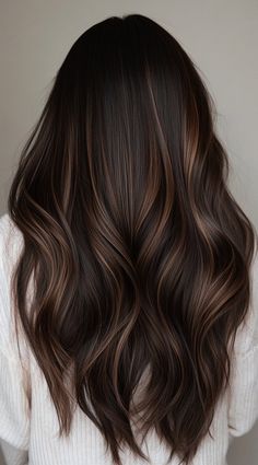 Top 31 Winter Hair Colors for Brunettes: Stylish Ideas to Keep You On-Trend This Season Espresso Balayage Hair, Beige Brown Balayage On Dark Hair, Brunette Winter Hair 2024, Brown Hilights On Black Hair Dark, Brown Extensions Hair, Dark Balayage Straight Hair, Low Lights In Brown Hair Dark, Brunette Hair With Deminsion, Brunette Hair Color Ideas For Winter