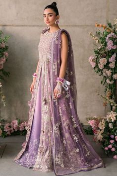 Brand: MUSHQCollection: Mushq Mastani Evening Unstitched Luxury Chiffon CollectionFabric: Chiffon Experience the allure of the Sana outfit in delicate lilac. This enchanting ensemble features hand-embellished details on flowing chiffon, creating a refined and ethereal look. The outfit is beautifully finished with a net dupatta, intricately embroidered and embellished with sequins, adding a touch of sparkling elegance. Ideal for those moments when you want to radiate grace and sophistication.Pack Modest Girl, Semi Formal Wear, Lace Accessories, Chiffon Collection, Modest Wear, Silk Trousers, Pakistani Dress Design, Net Dupatta, Pakistani Designers