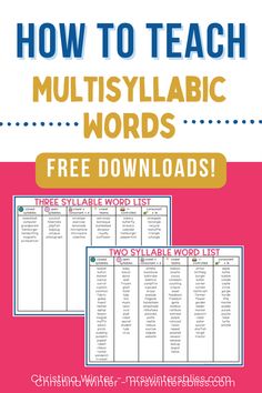 how to teach multi - divisiable words with free printable worksheets