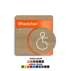 a wooden sign with the word wheelchair on it and an image of a person in a wheelchair