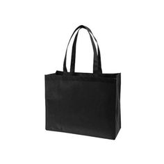 This tote bag comes in solid colors of black, red, royal, and natural. It has a large imprint size of 8"h x 12"w on either front or back of the tote. The Non-Woven Tote Bag is made of 100gm non-woven polypropylene. Custom Non-Woven Tote Bag in Black | Totes | Non-Woven Totes Large Black Shoulder Bag As Gift, Black Canvas Bag With Reinforced Handles For Shopping, Black Rectangular Canvas Bag With Top Carry Handle, Simple Black Tote Bag, Black Everyday Gift Bag, Foldable Black Tote Bag, Eco-friendly Black Everyday Bag, Black Eco-friendly Bags For Daily Use, Large Black Canvas Shopping Bag