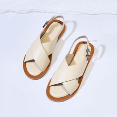 Babakud Simple Handmade Leather Casual Adjustable Buckle Sandals 2019 Jun New 35 Beige Champagne Necklace, Casual Work Outfits Women, Pretty Sandals, Shoes World, Handmade Sandals, Low Heel Sandals, Luxury Necklace, Holiday Style, Buckle Sandals