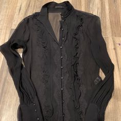 High Neck Blouse. It Can Be Worn Open Or Closed With A Cami Underneath. Absolutely Gorgeous. Excellent Condition. Purchased At Saks. Beautiful Buttons. Ruffles And Lace. Silk High Neck Blouse, Lace Silk, Elie Tahari, Ruffles, High Neck, Ruffle Blouse, Top Blouse, Womens Tops, Silk