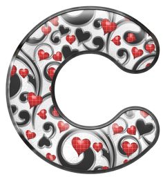 the letter c is decorated with hearts