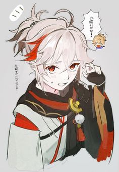 an anime character with white hair and red eyes