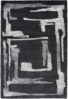 a black and white rug with different shapes