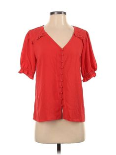 CeCe Short Sleeve Blouse Size: X-Small Tops - new. 98% POLYESTER, 2% SPANDEX | CeCe Short Sleeve Blouse: Red Tops - Size X-Small Fitted Rayon V-neck Top, Red Viscose Tops For Summer, Red Rayon Blouse For Spring, Red V-neck Rayon Blouse, Casual Red Viscose Top, Red Short Sleeve Blouse, Red Tops, Red Top, Small Tops