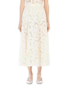 Max Mara Studio Zitto Lace Skirt Luxury White Skirt For Spring, Luxury Silk Skirt For Spring, Luxury Spring Skirt, Luxury Lined Skirt For Spring, Spring Evening Cream Skirt, Bridal Boots, Lace Midi Skirt, Versace Shop, Evening Formal