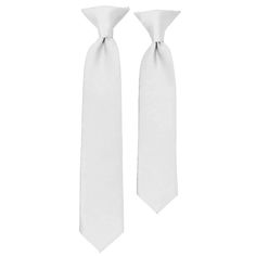 Our poly woven Boy's Clip On Neck ties offer the perfect blend of quality, affordability and style. Dress to impress for a fraction of the cost. Don't have enough time to spend to tie a knot? Our solid poly Clip On ties combine the look of a traditional solid tie with the ease and convenience of a Clip On. Clip On neck tie comes in different colors and different sizes: 8 Inch x 2.5 Inch, 11 Inch x 2.5 Inch, 14 Inch x 2.5 Inch. White Adjustable Standard Tie, Classic Adjustable Standard Tie Neckwear, Classic Adjustable Standard Tie, Adjustable Ties For Black Tie Events, Adjustable Ties For Black Tie Occasions, Black Tie Event Adjustable Standard Tie Accessories, Classic Solid Ties With Adjustable Feature, White Solid Color, Tie A Knot