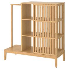 a wooden shelf with four shelves on each side