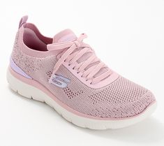 Set your own pace in these instantly comfy, ready-for-anything sneakers from Skechers. Fixed laces and a Stretch Fit knit upper let the stylishly versatile athletic style slip right on, supporting your most active (or chill) moments with the memory foam cushioning you crave.  Ready for a refresh? This sporty style goes right in the washing machine! From Skechers. Pink Cushioned Slip-on Sneakers, Sporty Pink Slip-on Sneakers For Running, Pink Sporty Slip-on Sneakers For Jogging, Comfortable Athleisure Lace-up Sneakers, Pink Sporty Slip-on Sneakers With Cushioned Footbed, Sporty Pink Slip-on Sneakers With Cushioned Footbed, Pink Athleisure Sneakers With Arch Support, Pink Mesh Sneakers With Arch Support, Pink Sporty Slip-on Sneakers For Light Exercise