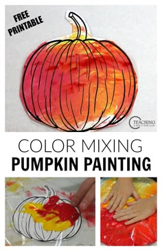 an image of a pumpkin painting with the title color mixing pumpkin painting on it's side