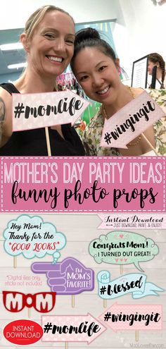 Great last minute Mother's Day idea! These funny photo props to spice up your Mothers Day brunch and you'll make memories that will keep you laughing for years! | MadiLovesKiwi.com | Mothers Day Brunch Ideas, Mom Photo Booth Props, Funny Mom Gifts, Funny Mama Quotes, Mother's Day Ideas, Mom's Favorite, Best Mom, Photo Booth Ideas, #momlife #blessed #wingingit #selfie #mothersday #mothersdayideas #bestmom #photoprop #photobooth Funny Photo Props, Mothers Day Signs, Brunch Decor, Mothers Day Decor, Mom Photos, Funny Mom Gifts, Mothers Day Brunch, Mother's Day Photos