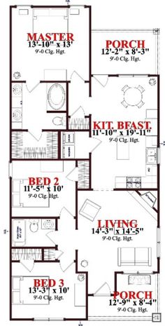 two story house plan with 3 bedroom and 2 bath in the back ground floor area