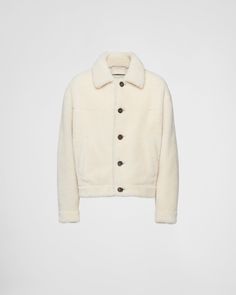 Unlined Regular fit Center button closure Shirt-style collar Straight sleeves and shirt-style cuffs Welt pockets Leather triangle logo on the back Prada Jacket Mens, Prada Menswear, Prada Jacket, White Leather Jacket, Guys Clothing Styles, Mens Lifestyle, Chalk White, Fashion Icons, Triangle Logo