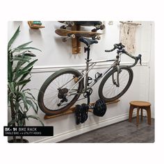 there is a bike hanging on the wall