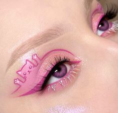 eye makeup😍 Pink Graphic Liner, Mushroom Graphic, Pink Eyeliner, Scene Makeup, Doll Eye Makeup, Pink Mushroom, Kawaii Makeup, Inspiration Tattoos