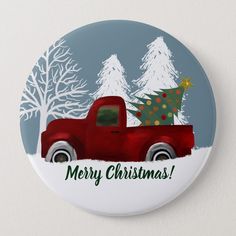 a red truck with a christmas tree on it