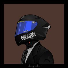 a man in a suit and helmet with the word mission on it's face