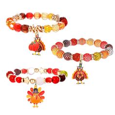 PRICES MAY VARY. ★ Thanksgiving Beaded Bracelets: It is that time of the year when family and friends gather and reflect on all that they are thankful for. Celebrate the special day with our stretch bracelet set, features Fall colored Yellow, Orange, Brown Beads strung together, decorated with turkey, maple leaf and pumpkin charms. The perfect accessories to match your different Thanksgiving outfits ★ Fall Bracelet Set: On Thanksgiving, the turkey represents the feeling of gratitude and misses t Thanksgiving Bead Bracelet, Bracelets Fall, Leaf Turkey, Fall Party Themes, Fall Bead, Autumn Bracelet, Thanksgiving Outfits, Leaf Bracelet, Charms Bracelet