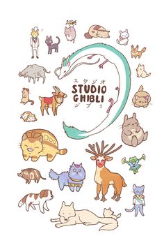 various cartoon animals with the words studio chibi written in it's upper right corner