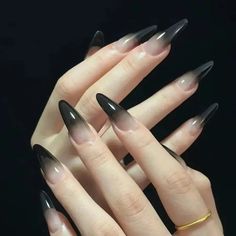 49751828627755 Punk Press On Nails, Black And Clear Ombre Nails, Black Gradient Nails Ombre, Ombre Goth Nails, Black Moody Nails, Black Styled Nails, Black Ombre Acrylic Nails Almond, Long 2000s Nails, Claw Nails Short