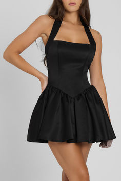 Meet our newest, sultry Hyades Halter Corset Mini Dress. Cut from our exclusive thick, premium quality satin material, this babydoll mini dress features thick halter straps, an open back and vertical corset boning designed to sculpt and cinch the waistline. The straps are secured by faux-pearl detailing and there is an invisible back zipper for easy slip on access. Experience luxury with our black Hyades dress and discover the unparalleled quality we are known for! Halter Corset, Corset Boning, Babydoll Mini Dress, Fall 24, Corset Mini Dress, Fashion Runway, Satin Material, Holiday Dresses, Red Nails