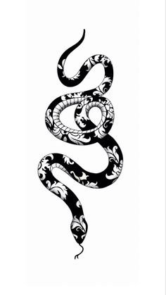 a black and white drawing of a snake with an ornate pattern on it's body