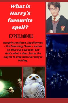 an advertisement for harry's favorite spell with pictures of the characters and their names