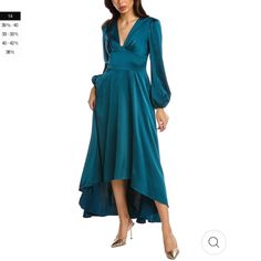 Vneck Midi Dress Blue Teal Emerald Color With Long Bishop Sleeves And Midi High Low Length. Gorgeous Gown, New With Tags. Midi Dress Blue, Aidan Mattox, Book Clothes, Emerald Color, Blue Midi Dress, Gorgeous Gowns, Blue Teal, Dress Blue, Color Patterns