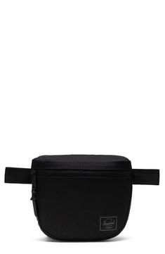 a black fanny bag on a white background