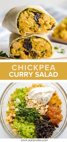 chicken curry salad in a wrap with cashews and yogurt