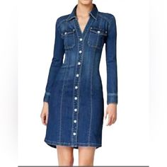 Inc International Concepts Women's Denim Shirtdress Dk Indigo Blue Sz 4 Inc International Concepts' Contemporary Shirtdress Is Styled In Softly Faded Denim With A Point Collar And Snap-Down Front. Cotton/Rayon/Polyester/Spandex Point Collar Front Snap Closure Two Pockets At Chest Put To Pit 18” Length In Front 34 1/2” Length In Back 37 1/4” Denim Shirt Dress, Faded Denim, Shirtdress, Indigo Blue, Inc International Concepts, Denim Women, Polyester Spandex, Snap Closure, Personal Style