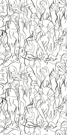 a black and white drawing of people in the shape of an abstract line art pattern